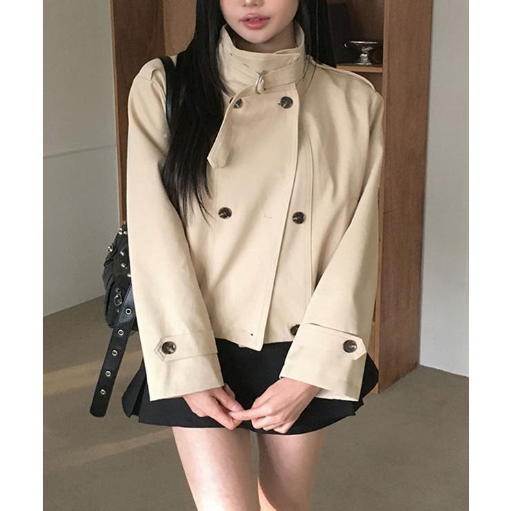 ベージュ | ハイネックベルトショートブルゾンジャケット | VIVID LADY