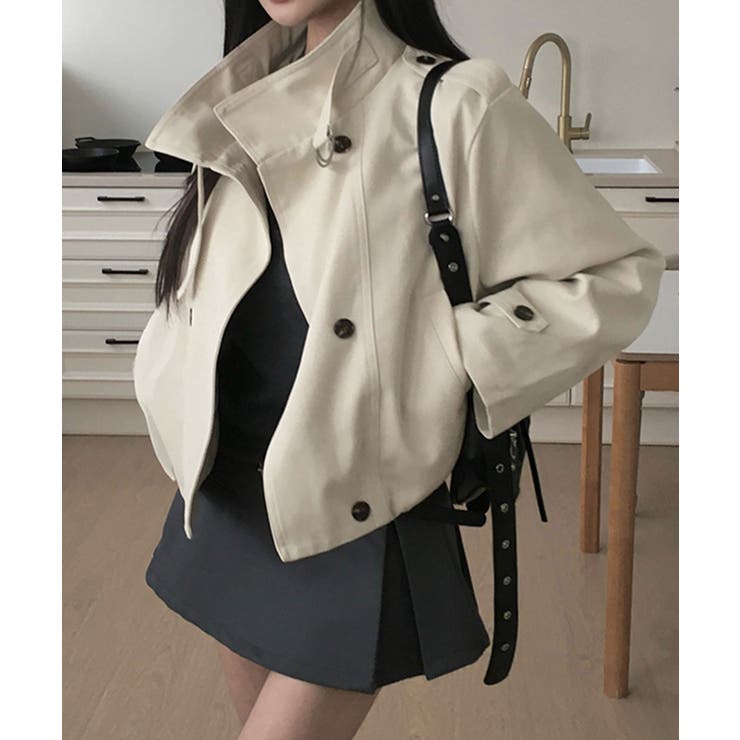アイボリー | ハイネックベルトショートブルゾンジャケット | VIVID LADY