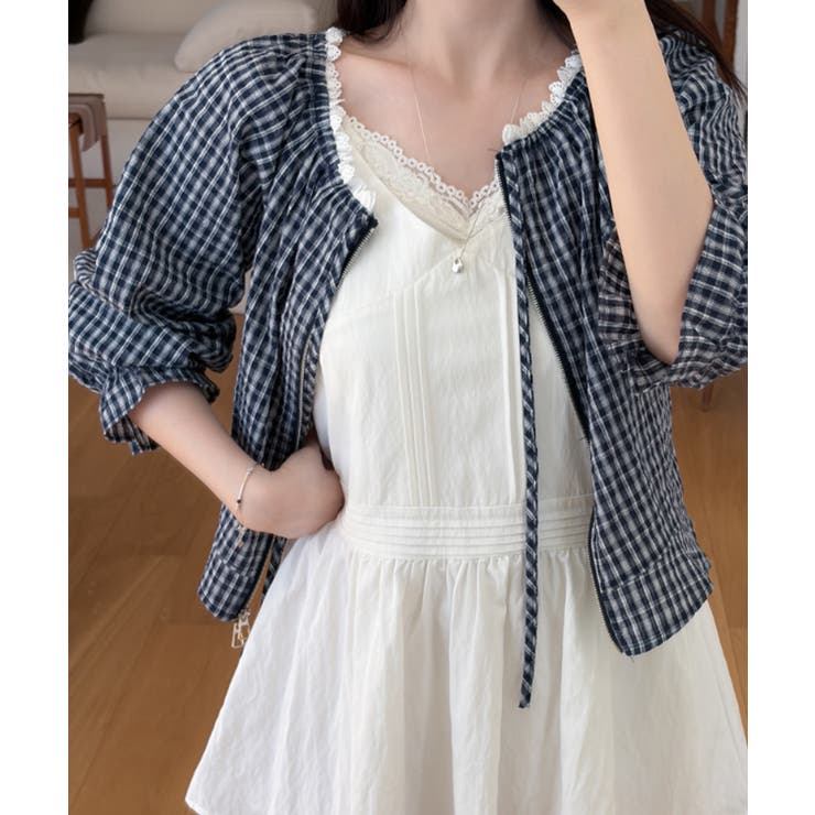 レースネック チェック柄 Wジップ ライトアウター | VIVID LADY | 詳細画像2 