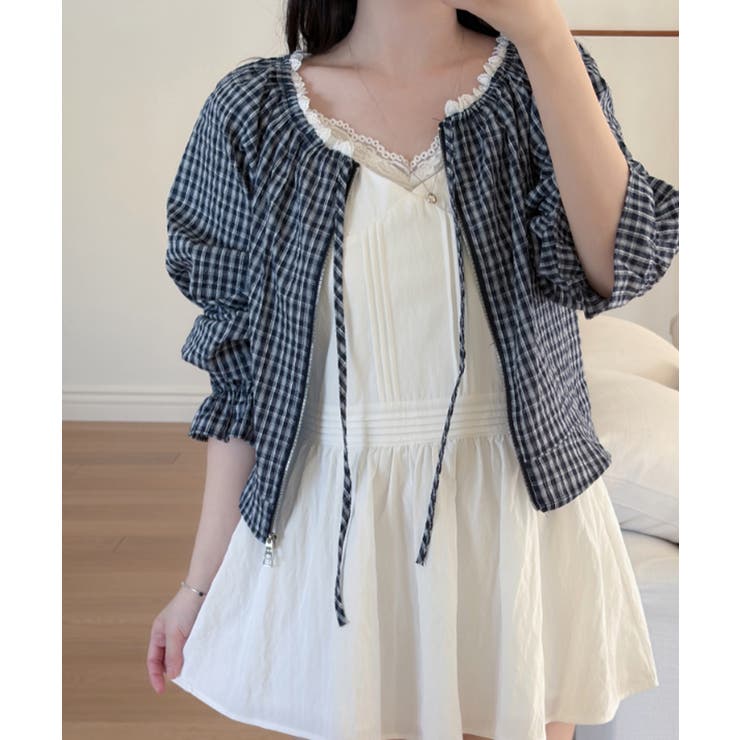 レースネック チェック柄 Wジップ ライトアウター | VIVID LADY | 詳細画像3 