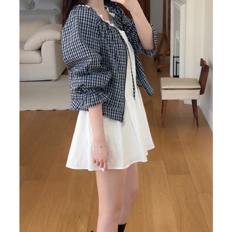 レースネック チェック柄 Wジップ ライトアウター | VIVID LADY | 詳細画像4 