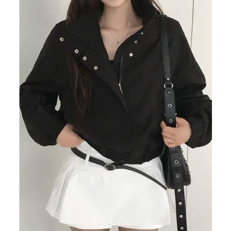 ブラック | ハイネック ドローコード シャーリングショートブルゾン | VIVID LADY