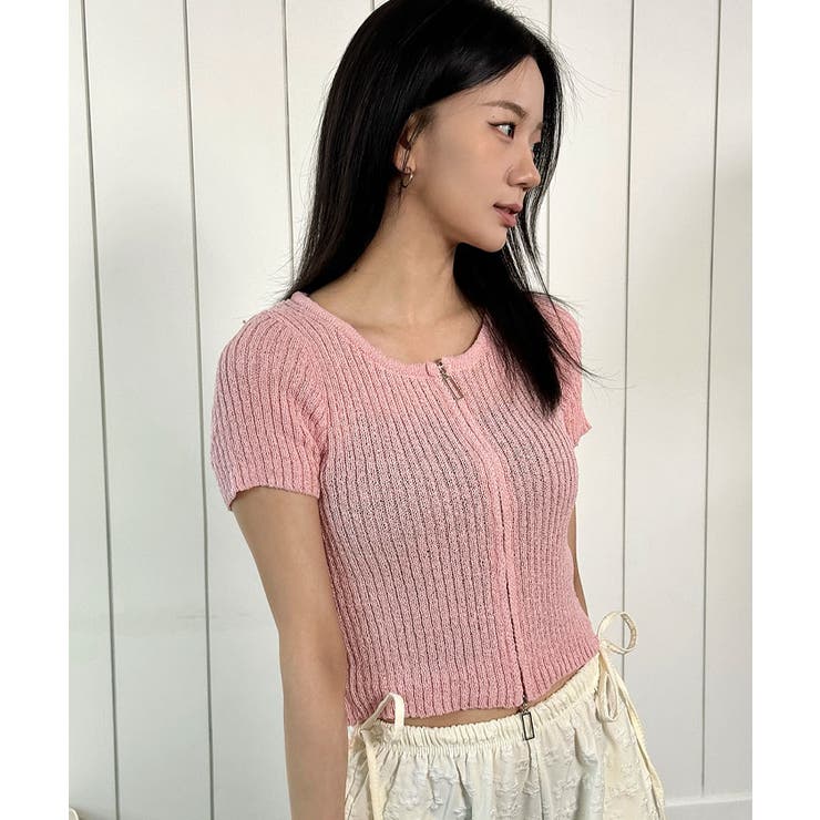 ジッパー付き半袖ニットカーディガン レディース 可愛い | VIVID LADY | 詳細画像17