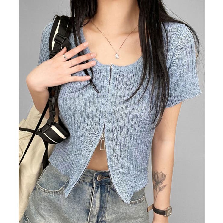 ジッパー付き半袖ニットカーディガン レディース 可愛い | VIVID LADY | 詳細画像20