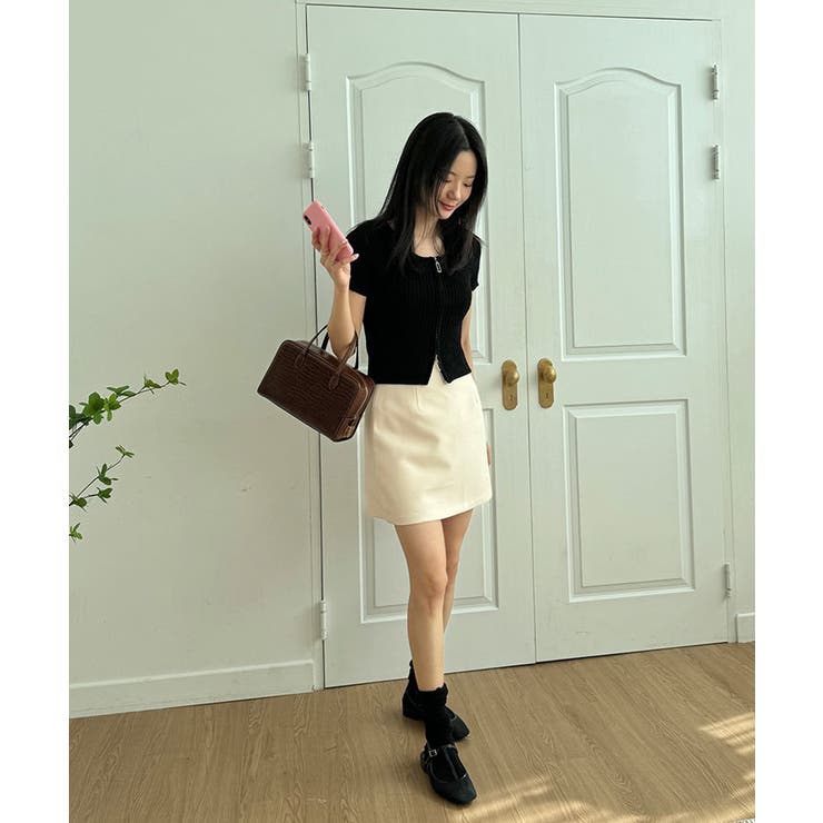 ジッパー付き半袖ニットカーディガン レディース 可愛い | VIVID LADY | 詳細画像3