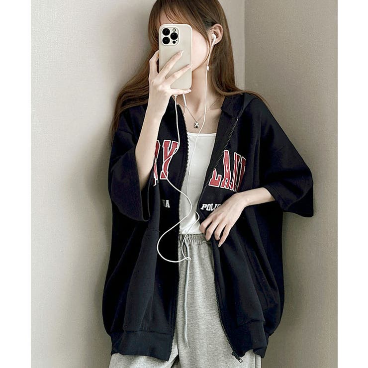 ロゴ入り半袖ジップアップパーカー レディース ブロークコア可愛い | VIVID LADY | 詳細画像19 