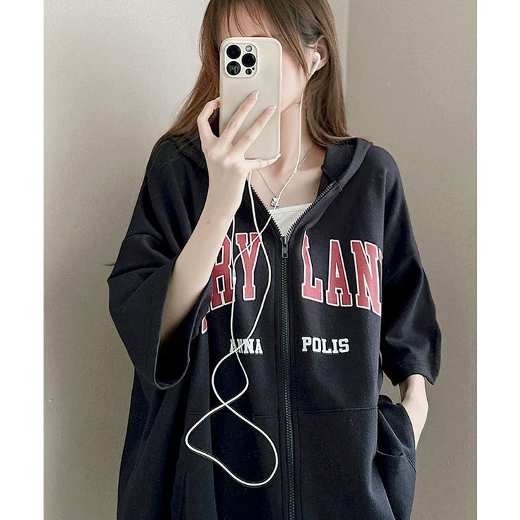 ロゴ入り半袖ジップアップパーカー レディース ブロークコア可愛い | VIVID LADY | 詳細画像22 