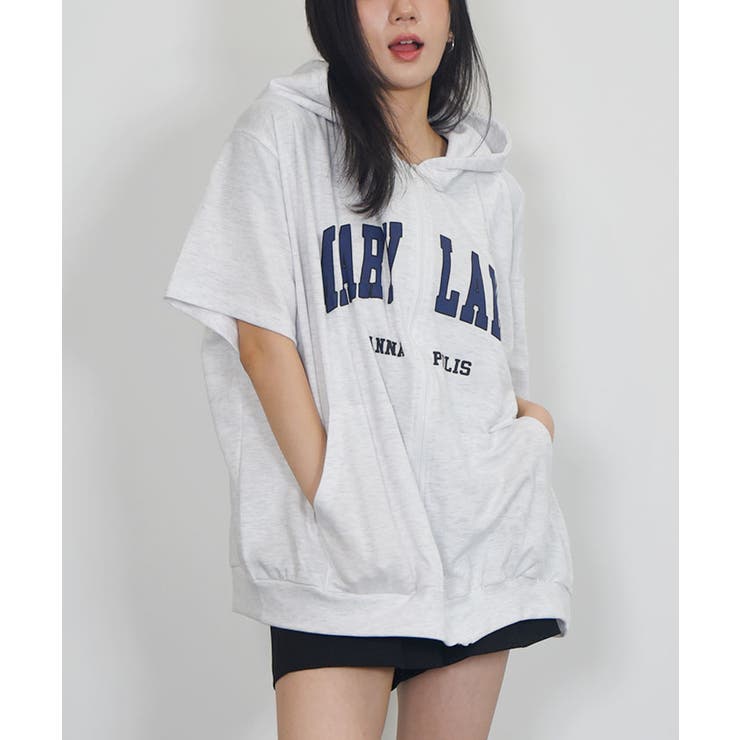 ロゴ入り半袖ジップアップパーカー レディース ブロークコア可愛い | VIVID LADY | 詳細画像26 