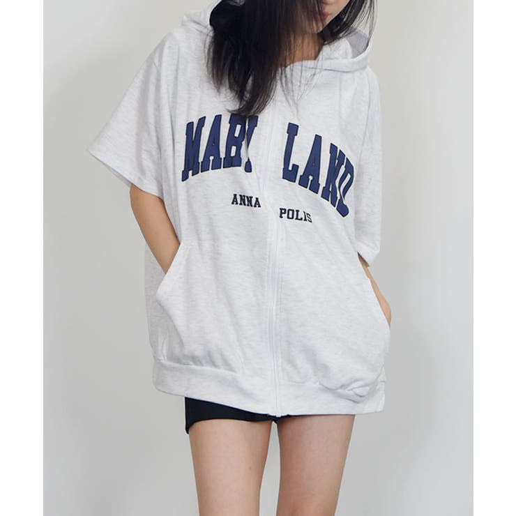 ロゴ入り半袖ジップアップパーカー レディース ブロークコア可愛い | VIVID LADY | 詳細画像30 