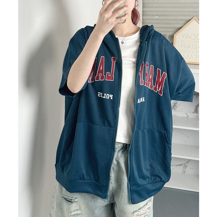 ロゴ入り半袖ジップアップパーカー レディース ブロークコア可愛い | VIVID LADY | 詳細画像35 