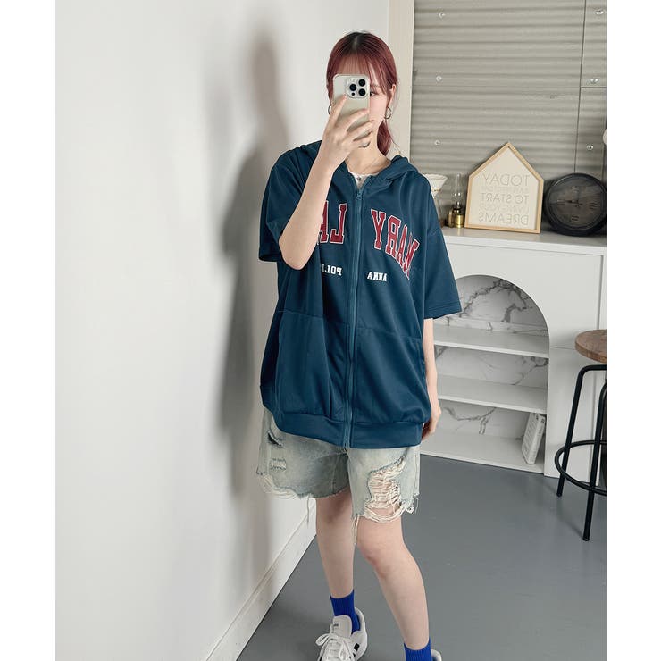 ロゴ入り半袖ジップアップパーカー レディース ブロークコア可愛い | VIVID LADY | 詳細画像40 