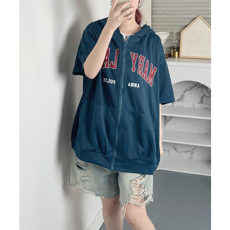 ロゴ入り半袖ジップアップパーカー レディース ブロークコア可愛い | VIVID LADY | 詳細画像42 