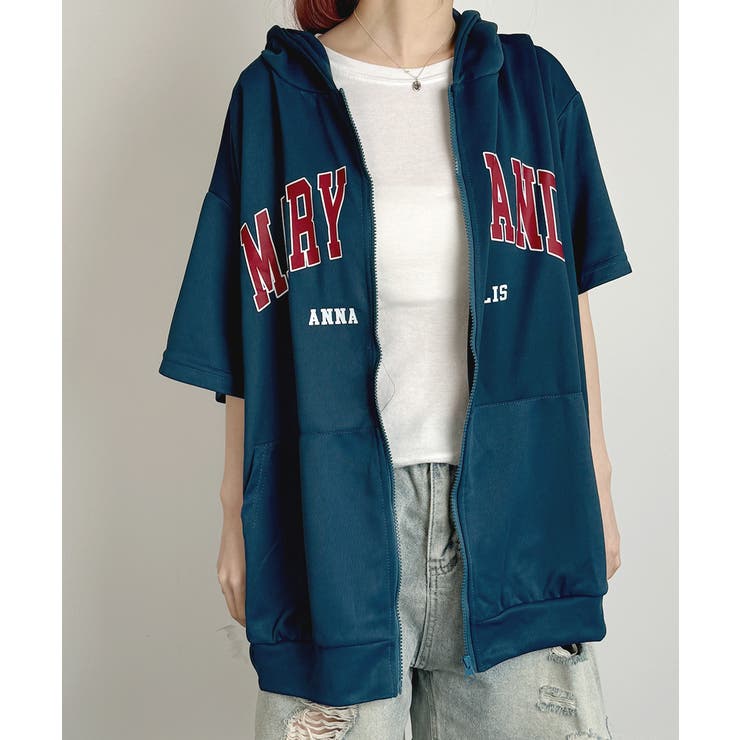 ロゴ入り半袖ジップアップパーカー レディース ブロークコア可愛い | VIVID LADY | 詳細画像43 