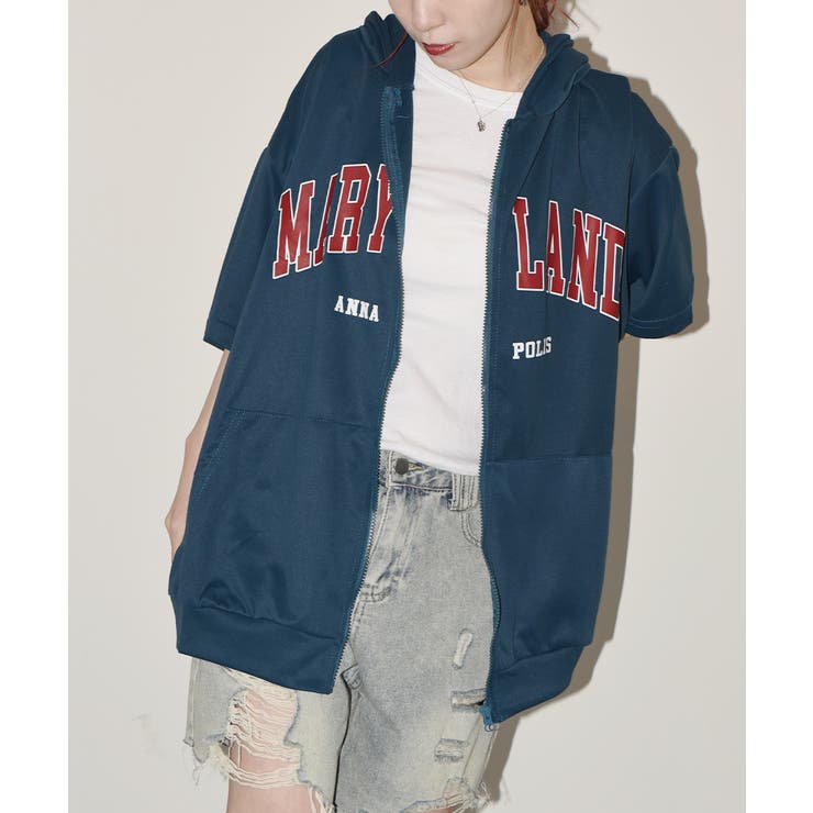 ロゴ入り半袖ジップアップパーカー レディース ブロークコア可愛い | VIVID LADY | 詳細画像46 