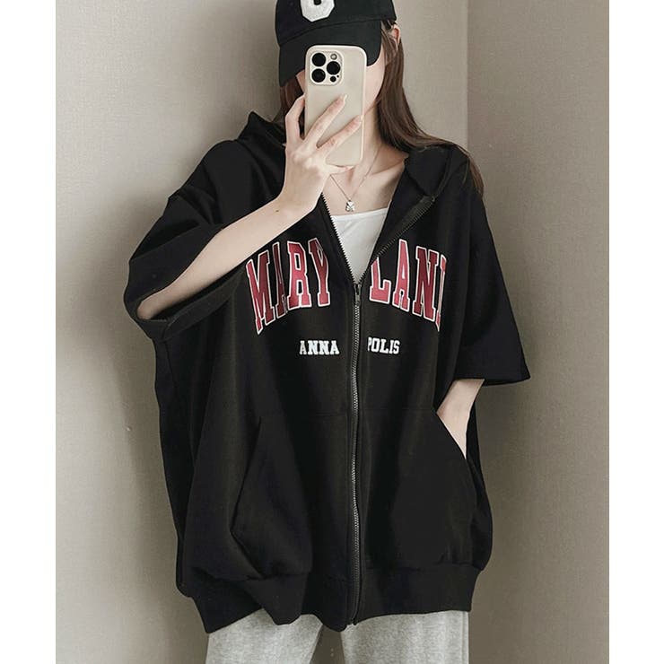 ロゴ入り半袖ジップアップパーカー レディース ブロークコア可愛い[品番：KH000014579]｜VIVID  LADY（ビビッドレディー）のレディースファッション通販｜SHOPLIST（ショップリスト）
