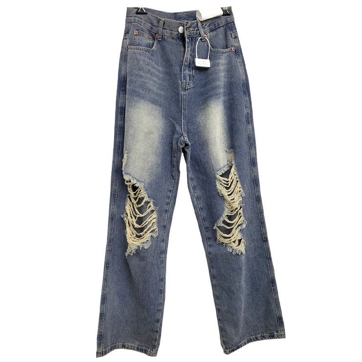 ダメージワイドパンツ レディース ジーンズ[品番：KH000014786
