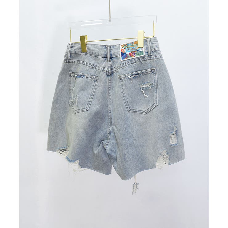 ダメージデニムショートパンツ レディース ジーンズ[品番：KH000014841