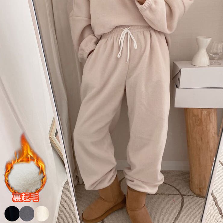 暖かい裏起毛フリースパンツ レディース 起毛[品番：KH000013169