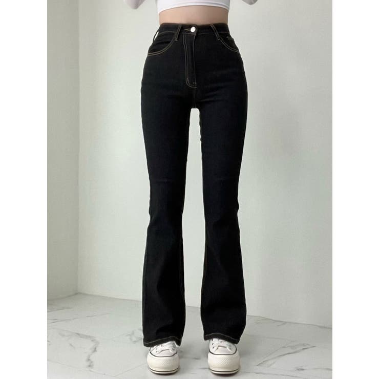 ブーツカット デニムパンツ レディース フレア ロング丈 カット