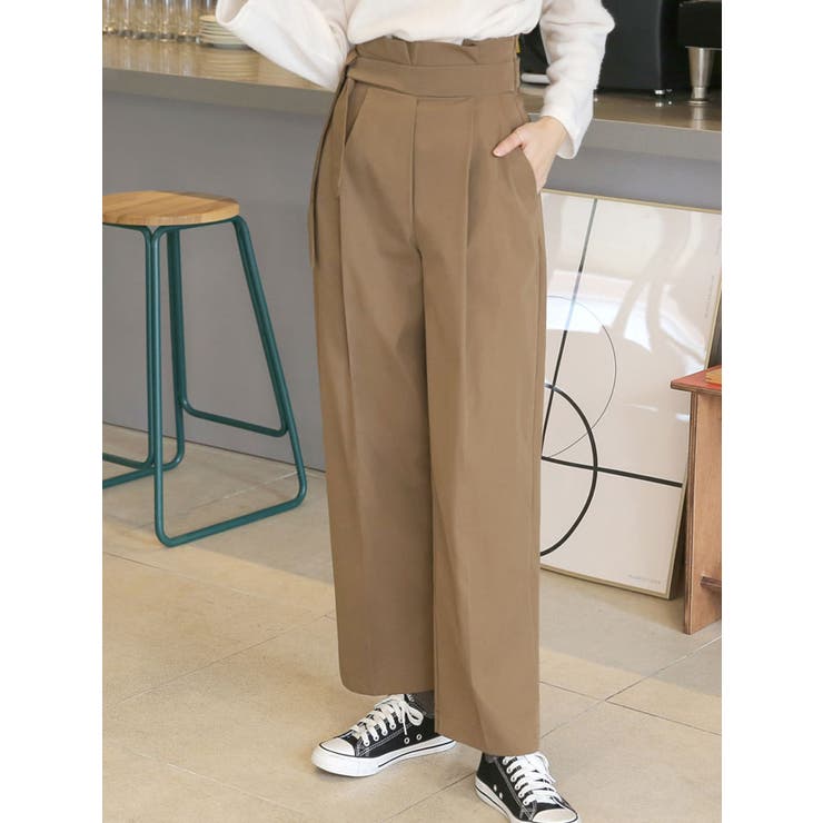ベージュ | ピンタックハイウエストパンツ レディース 春秋 | VIVID LADY