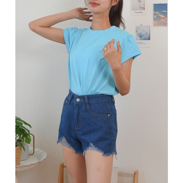 美品 ロンハーマン ライトブルー ダメージデニムショートパンツ