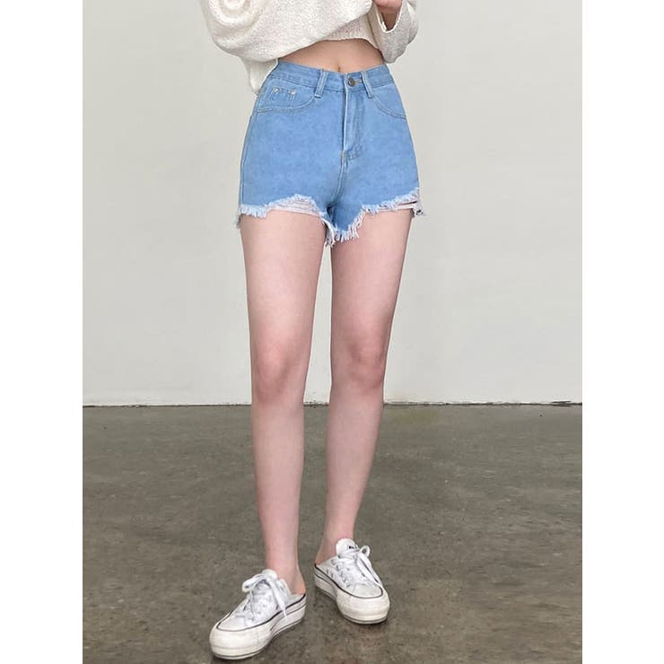Good American ショートパンツ デニム カットアウト ダメージ ダメージデニムショートパンツ レディース 夏[品番:KH000013714