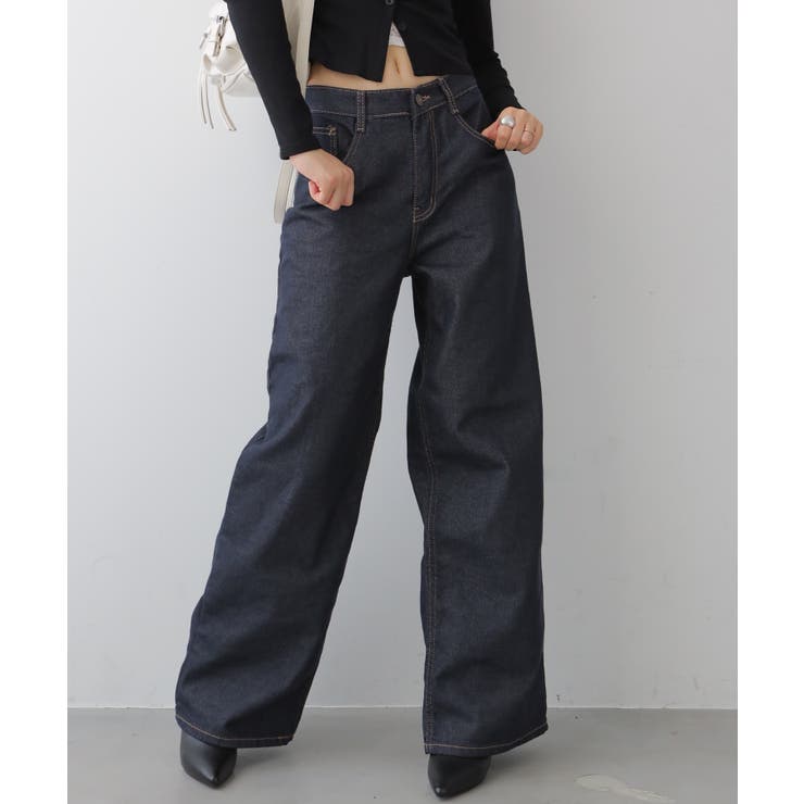 ダークブルー | ノンウォッシュ ワイドデニムパンツ | VIVID LADY