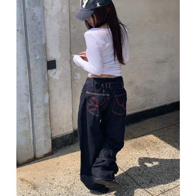 ウエスト調整可能 カーブワイドデニムパンツ | VIVID LADY | 詳細画像5 