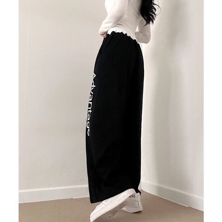 春先行 配色 ロゴ入りハイウエストスウェットパンツ[品番：KH000014450