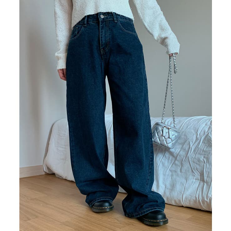 後ろポイントワイドデニムパンツ レディース ジーンズ[品番