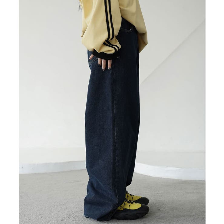 後ろポイントワイドデニムパンツ レディース ジーンズ[品番