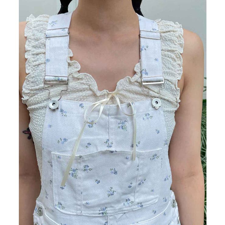 サロペットワイドパンツ レディース 花柄入り[品番：KH000014632