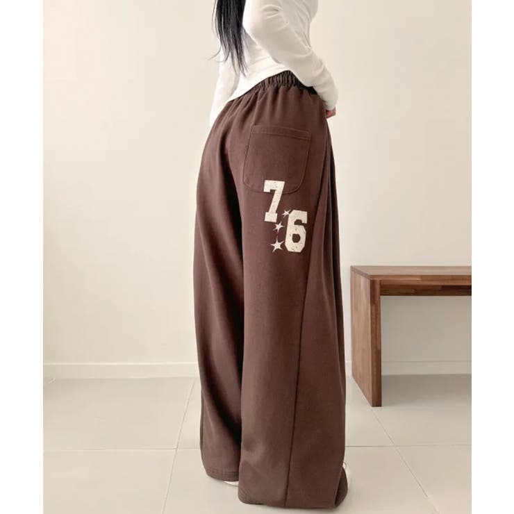 ブラウン | ナンバープリントワイドスウェットパンツ | VIVID LADY
