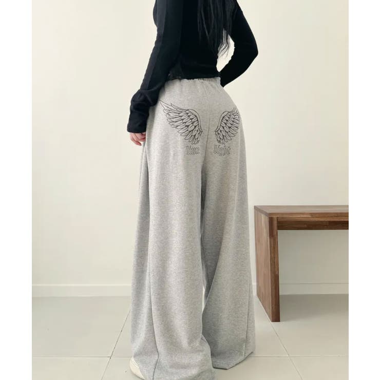グレー | ウイングプリントワイドスウェットパンツ | VIVID LADY