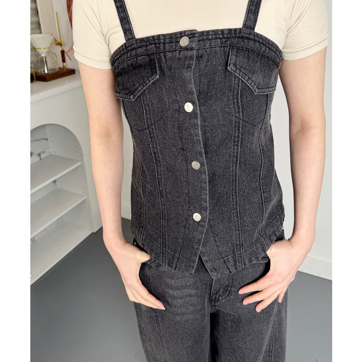 デニムビスチェ and パンツ 2点セットアップ[品番：KH000015351