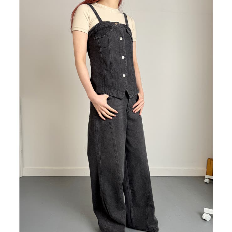 デニムビスチェ and パンツ 2点セットアップ[品番：KH000015351