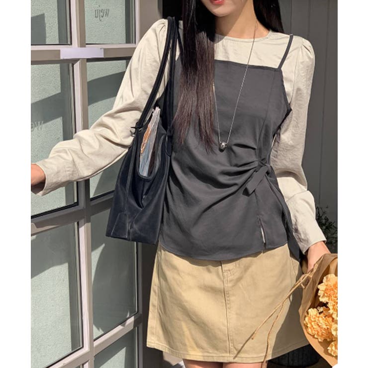 グレー | ２点セット シンプルブラウス＆キャミトップス アンサンブル | VIVID LADY