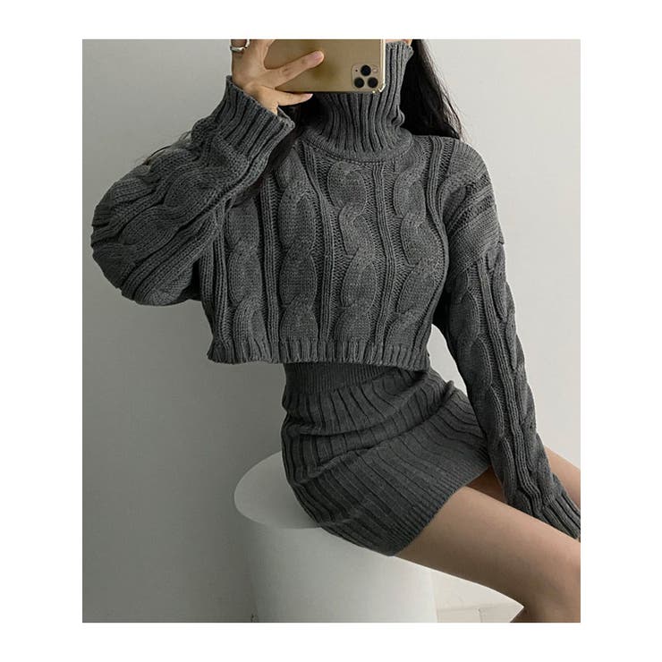 クロップド丈ニットトップス+スカートセット レディース Y2K