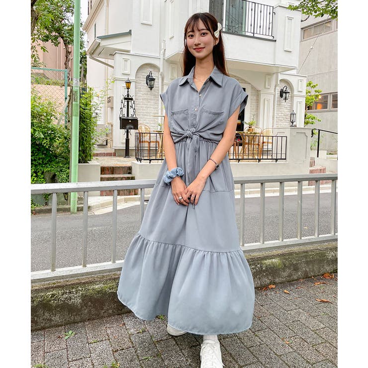 Frene フリル袖×キャミワンピースセットアップ ワンピース セットアップ キャミワンピース+半袖シャツ[品番