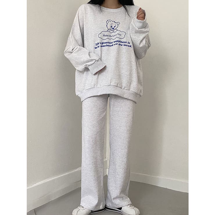 ロゴ入りスウェットトレーナー+パンツセット レディース ワイド