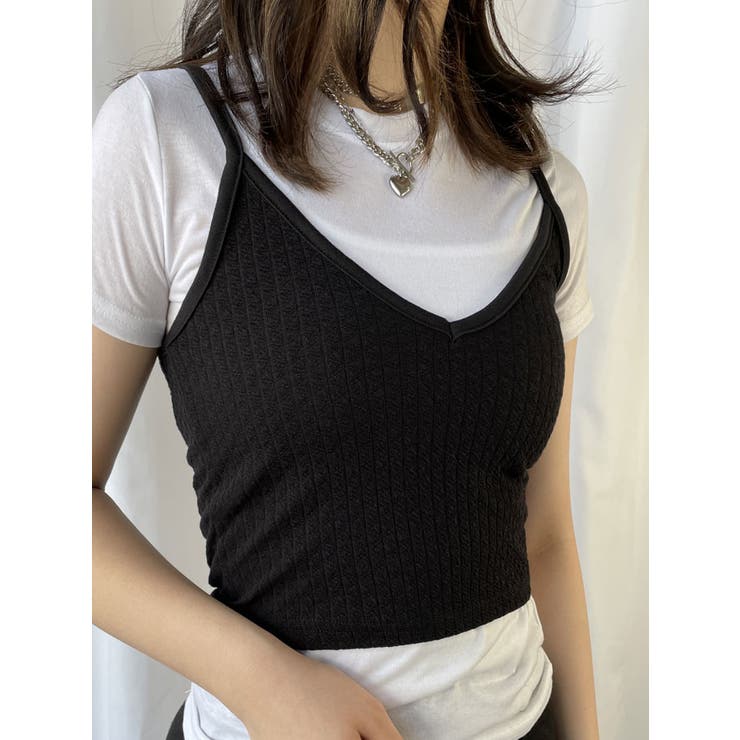 ショート丈Tシャツ+キャミソールセット レディース 配色キャミソール