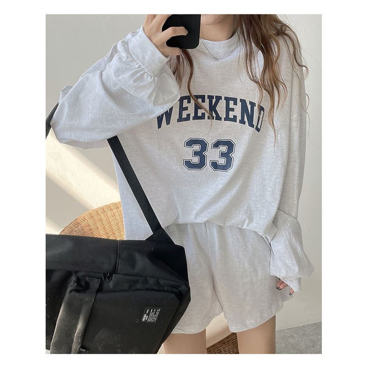 ロゴ入り長袖Tシャツ+ショートパンツセット レディース