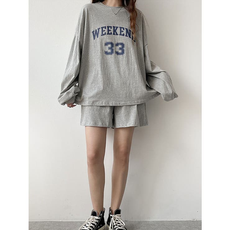 ロゴ入り長袖Tシャツ+ショートパンツセット レディース