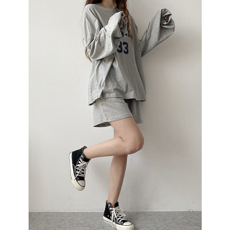 品質一番の ロゴ入り長袖Tシャツ+ショートパンツセット レディース トップス