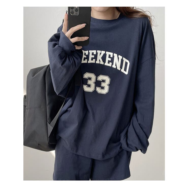 ロゴ入り長袖Tシャツ+ショートパンツセット レディース