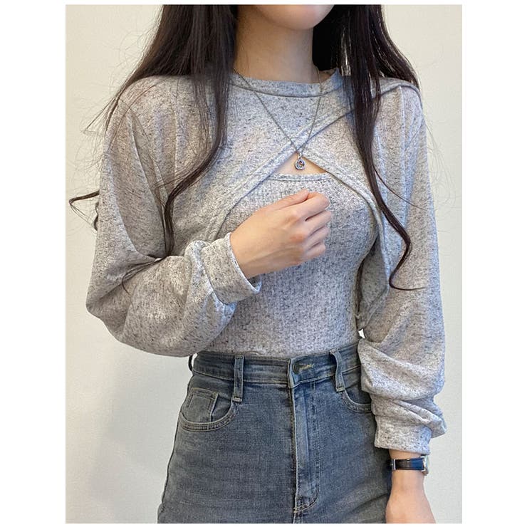 ファッション 通販 クロップド丈tシャツ+キャミソールset 長袖[品番 Y2K トップス