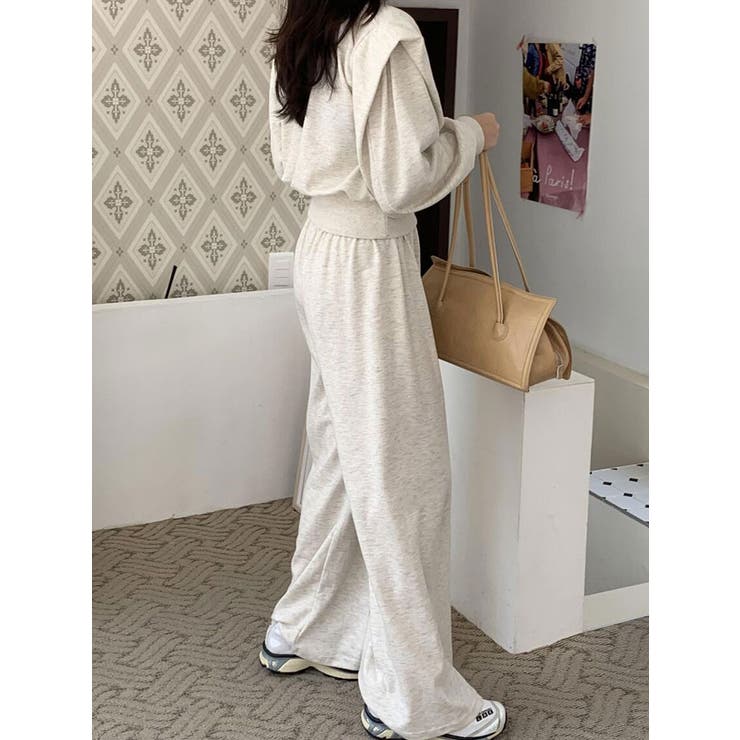 スウェットセットアップ レディース ワイドパンツ+トレーナー[品番 