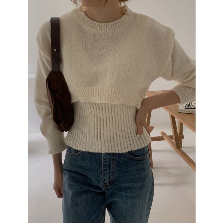 アイボリー | クロップド丈ニット+ノースリーブニットSET Y2K ニットアンサンブル | VIVID LADY