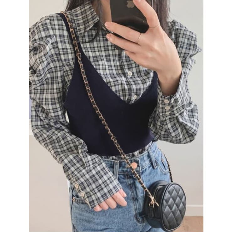 チェックシャーリングシャツニットベストセット Y2K ベスト 