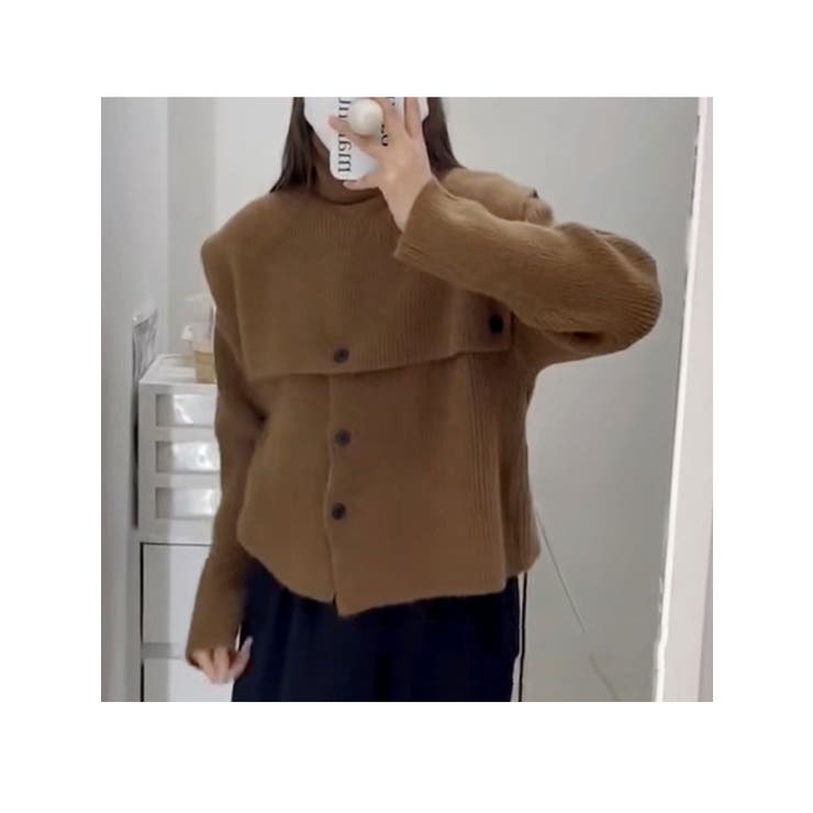 タートルネックニット+カーディガンセット 2wayトップスセット